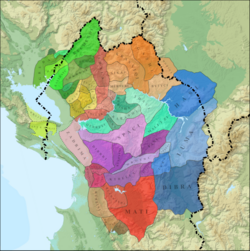 Map of the northern Albanian tribal regions in the mid-20th century