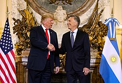 Macri shaking hands with Donald Trump at Casa Rosada, November 2018