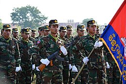 Royal Cambodian Army officers marching