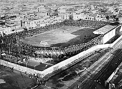 The Boca Juniors stadium in Brandsen and Del Crucero, inaugurated in 1924. It was later demolished to build La Bombonera, in the same place