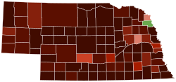 Map of counties in Nebraska by racial plurality, per the 2020 census Legend Non-Hispanic White 40–50% 50–60% 60–70% 70–80% 80–90% 90%+ Native American 60–70%