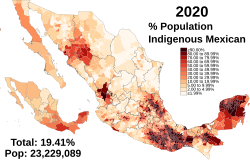 Proportion of Native Mexicans in each municipalities in 2020.