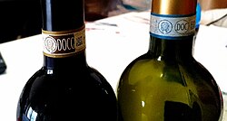 Italian wine bottleneck markings showing DOCG and DOC status
