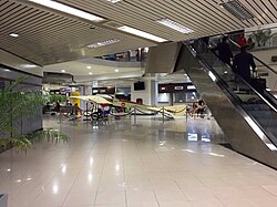 vintage aircraft on display in the main concourse