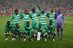 The national football team of the Côte d'Ivoire before a match against Poland in 2010