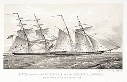 Chasseur, one of the most famous American privateers of the War of 1812, capturing HMS St Lawrence
