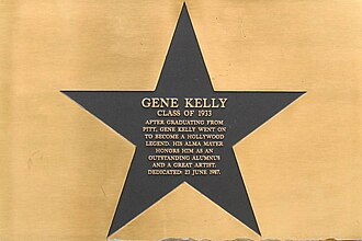 A plaque honoring Gene Kelly at his alma mater, the University of Pittsburgh