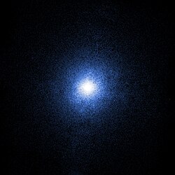 Black hole Cygnus X-1 as seen by the Chandra X-Ray Observatory, a bright spot over a black background.