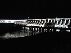 The Itaipu Dam at night - The world's largest hydroelectric plant by energy generation and second-largest by installed capacity