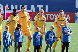 Nashville SC players: Ropapa Mensah, Tucker Hume, Matt LaGrassa, Alan Winn, in October 2018