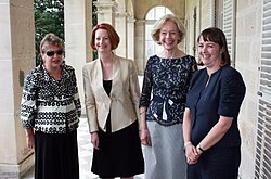 Mary Gaudron (left) with Prime Minister Julia Gillard, Governor-General Quentin Bryce, Attorney-General Nicola Roxon in 2011