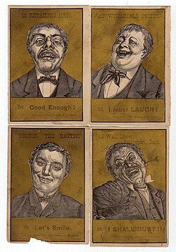Late 19th-century or early 20th-century depiction of different stages of laughter on advertising cards