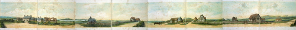 Panorama of St John's College and additional buildings in eastern Auckland, painted by Caroline Abraham, c. 1862
