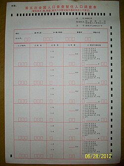 Fifth National Census temporary residence form