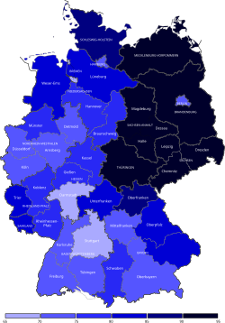 Proportion of Germans without a migrant background (2016)