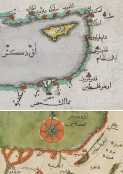 1650s maps of the region by Ottoman geographer Kâtip Çelebi, showing the term أرض فلسطين ("Land of Palestine")