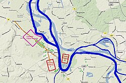 Map of Castra Vetera, a large permanent base (castra stativa) of Germania Inferior, where Pliny spent the last of his 10-year term as a cavalry commander: The proximity of a naval base there means that he trained also in ships, as the Romans customarily trained all soldiers in all arms whenever possible. The location is on the lower Rhine River.