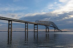 Francis Scott Key Bridge crossing the Port of Baltimore in 2015