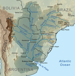 Map with tributaries of Río de la Plata