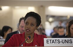 Esther Brimmer (U.S.) speaks at a United Nations Human Rights Council urgent debate on Syria, February 2012