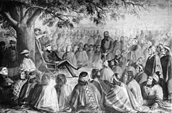 Cornelio Saavedra Rodríguez in meeting with the main lonkos of Araucania in 1869
