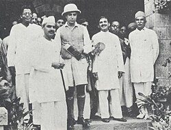 Nehru in Karachi after returning from Lausanne, Switzerland with the ashes of his wife Kamala Nehru in March 1936