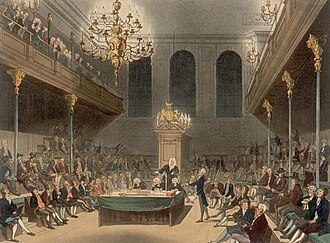 The House of Commons in the early 19th century by Augustus Pugin and Thomas Rowlandson