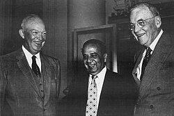 Suhrawardy (middle) with US President Dwight D. Eisenhower and Secretary of State John Foster Dulles