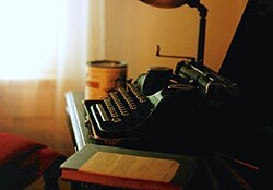 A copy of the 1939 edition of Writer's Market, published by Writer's Digest Books rests next to William Faulkner's Underwood Universal Portable typewriter in his office at his home, Rowan Oak, which is now maintained by the University of Mississippi in Oxford as a museum.