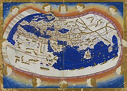 Map of the "Old World" (the 2nd-century Ptolemy world map in a 15th-century copy)