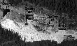 Present-day quarry exterior with the 1990 made entry tunnel on the right