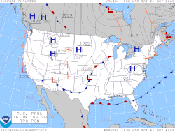 A surface weather analysis for the United States on October 21, 2006
