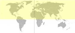 The Northern Hemisphere is highlighted in yellow. The hemispheres appear to be unequal in this image because Antarctica is not shown.