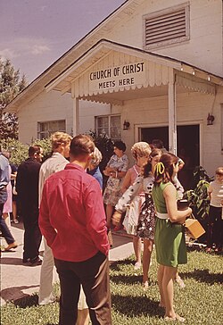 Congregants outside a Church of Christ in Texas, 1972