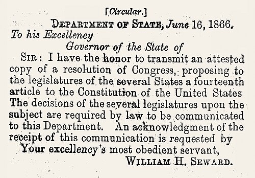 Form of the Letter of Transmittal of the Fourteenth Amendment to the several states for its ratification