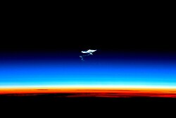 A plume in Earth's upper atmosphere left behind by a Soyuz spacecraft having reentered