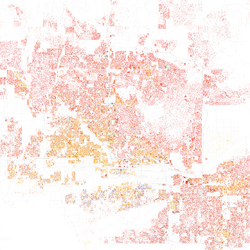 Map of racial distribution in Phoenix, 2010 U.S. census. Each dot is 25 people: ⬤ White ⬤ Black ⬤ Asian ⬤ Hispanic ⬤ Other