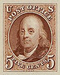 Benjamin Franklin on the first US stamp, 1847