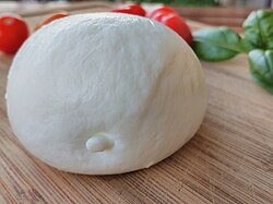 Buffalo mozzarella (Italian: mozzarella di bufala) is a dairy product traditionally made from buffalo milk in southern Italy.