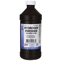 A commercial bottle of H2O2