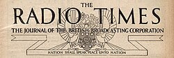 The Radio Times masthead from 25 December 1931, including the BBC motto "Nation shall speak peace unto Nation"