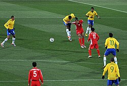 North Korea (in red) against Brazil at the 2010 FIFA World Cup