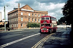 First substantial British contraflow bus lane in use, King's Road, Reading – 1971
