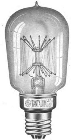 The 1902 tantalum filament light bulb was the first one to have a metal filament. This one is from 1908.