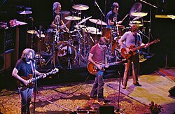 The Grateful Dead in 1980. Left to right: Jerry Garcia, Bill Kreutzmann, Bob Weir, Mickey Hart, Phil Lesh.