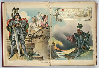 An 1898 American political cartoon that depicts the dispute over Alsace–Lorraine as a medieval romance