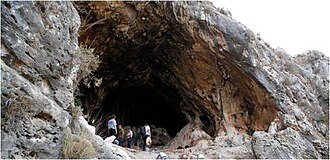 Cave entrance of Raqefet Cave, where Mousterian remains have been found.