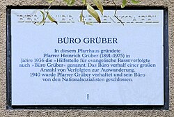 Plaque commemorating the foundation of the Bureau Grüber in 1936