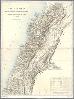 An 1862 map drawn by the French expedition of Beaufort d'Hautpoul,[57] later used as a template for the 1920 borders of Greater Lebanon.[58][59]