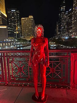 Wax figure of Doja Cat's Scarlet alter ego placed at the Chicago Riverwalk in 2023
